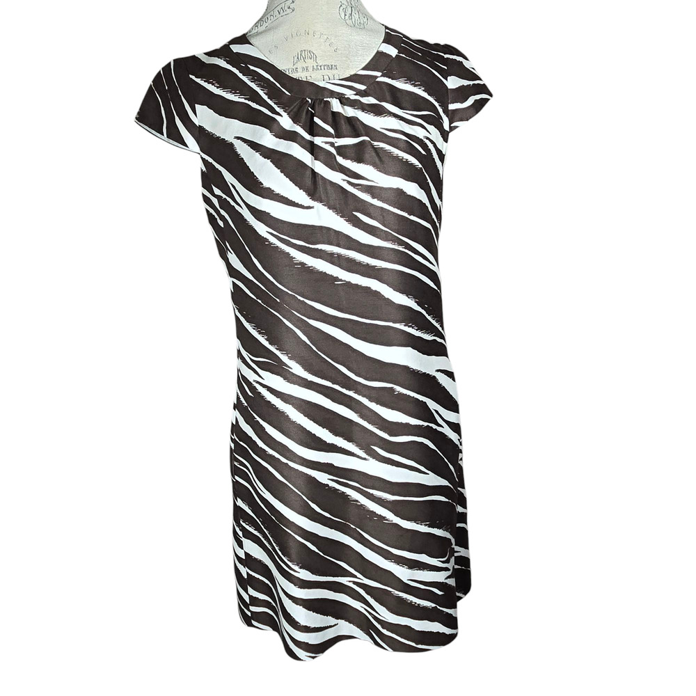 Kate Spade Dorothy Dress 6  Zebra Cream Coconut Shift Cotton Silk Sateen Pockets